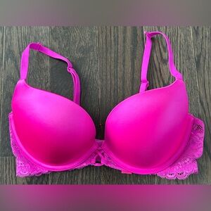 Vibrant Pink Lace Trim Bra